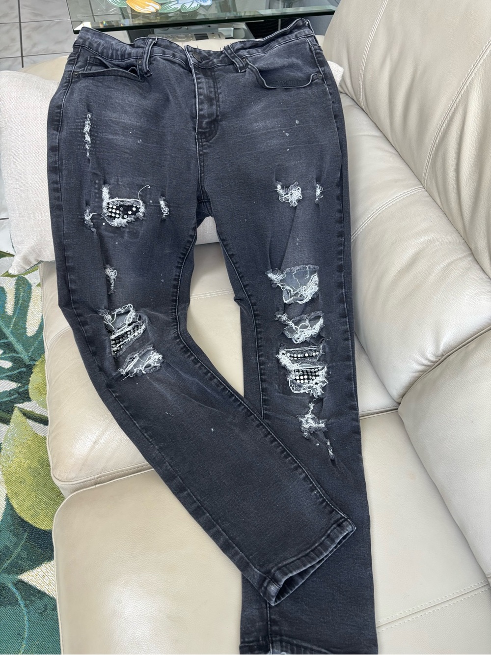 Rue21 Black Distressed Straight Jeans with Stud Details
